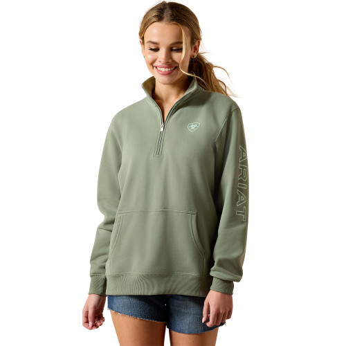 Ariat Ladies Foundation Logo 1/2 Zip Sweatshirt Sea Spray
