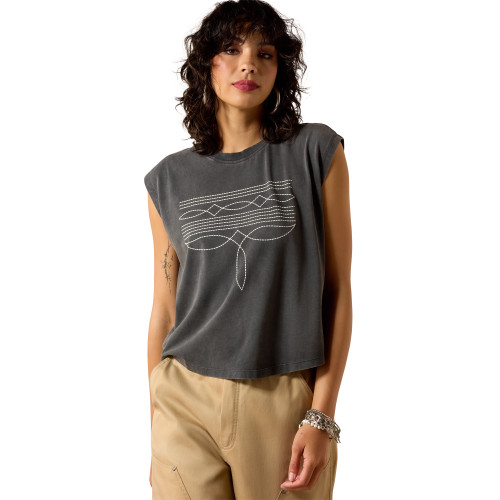 ARIAT WNS DALLAS CROPPED SS TEE- CHARCOAL MINERAL WASH