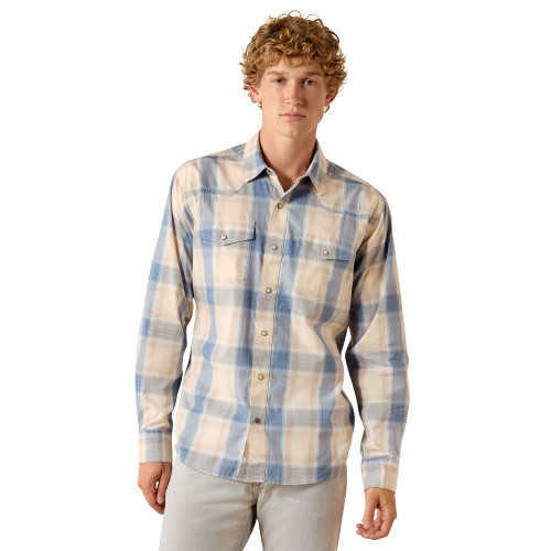 ARIAT MNS RETRO HORACE  FITTED SNAP LS SHIRT- SANDSHELL PLAID