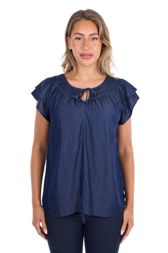 PURE WESTERN WOMENS CONNIE SL BLOUSE IN DARK DENIM
