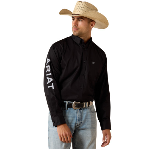 ARIAT MENS TEAM LOGO LIGHTWEIGHT TWILL CLASSIC FIT LS SHIRT BLACK/GREY