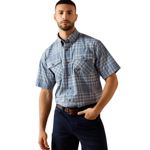 ARIAT MENS REBAR MADE TOUGH DURASTRETCH SS WORK SHIRT DARK DENIM