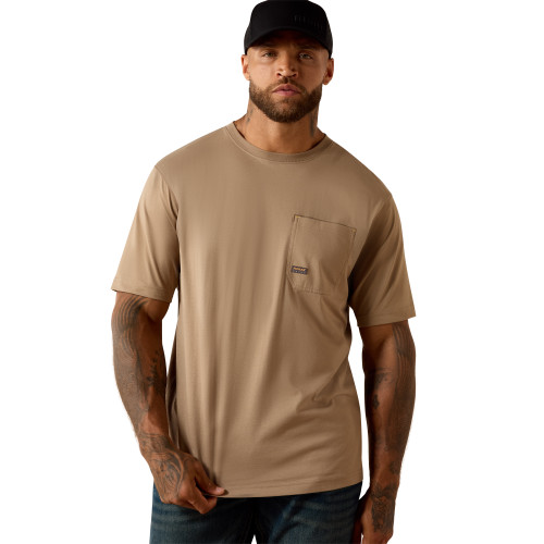 ARIAT MENS REBAR WORKMAN BORN FOR THIS SS TEE GREIGE