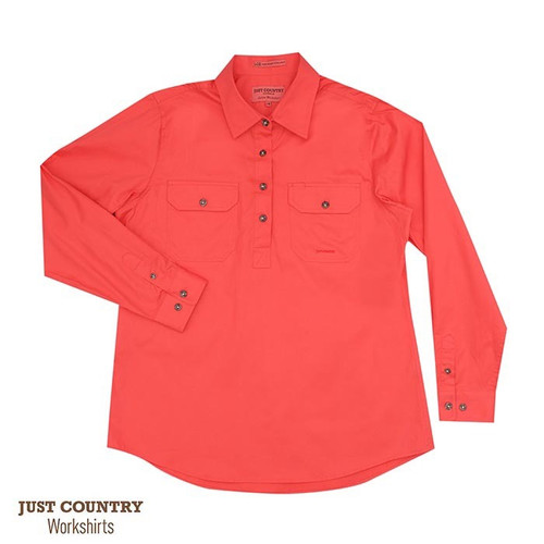 Wmn's - Jahna Work Shirt 1/2 button in Hot Coral