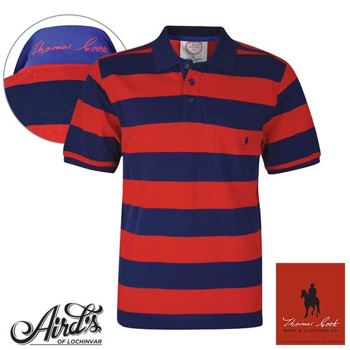 MENS ANGLESEA STRIPE 1PKT S/S POLO NAVY/RED