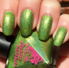 Live Wire Nail Polish, vibrant green holographic nail polish on fingernails.