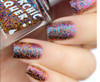 My Secret Garden Nail Polish, colorful glitter nail polish with multicolored holographic glitter on nails.