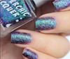 On A Wing And A Prayer Nail Polish, close-up of glittery multicolored nail polish on fingernails with holographic effects.