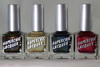 Trap Queen Nail Polish, set of four metallic nail polish bottles in Black, Gold, Blue, and Red colors.