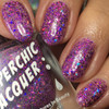 Trapped In An Enchantment Holographic Nail Polish, close-up of nails painted with holographic nail polish featuring pink, purple, and blue glitters for a sparkling and enchanting look.