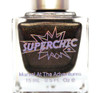 SuperChic Morticia Adams Nail Polish, a black nail polish with colorful glitter inside a clear glass bottle.