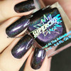 SuperChic Elvira Nail Polish, holographic black nail polish on fingernails with a cosmic shimmer effect.