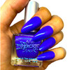 Blue Flame Neon Shimmer Nail Polish, vibrant blue nail polish with a neon shimmer finish held in a hand.