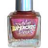 Fire Crackle Nail Polish - Red Chrome Holographic Crackle Effects, close-up of a metallic silver bottle with a gold-embossed logo and transparent glass revealing vibrant red holographic crackle nail polish inside.