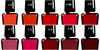 Deep Red Nail Polish Recipes - 10 High-Opacity Creams BUNDLE, image of ten nail polish bottles with black caps and different shades of red and pink creams labeled with numbers from 1 to 10.