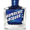 Lucid Lala Land Nail Polish, vibrant blue holographic nail polish in a clear glass bottle without cap shown.