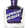 40 Winks Nail Polish, purple glitter super chic lacquer in a clear glass bottle with white text