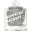 Crown Jewels Of Enchantment - Genuine Diamond Nail Polish, glass bottle of sparkling silver glitter nail polish with the label 'Superchic Lacquer' and tagline 'The Adventures in Beauty'.