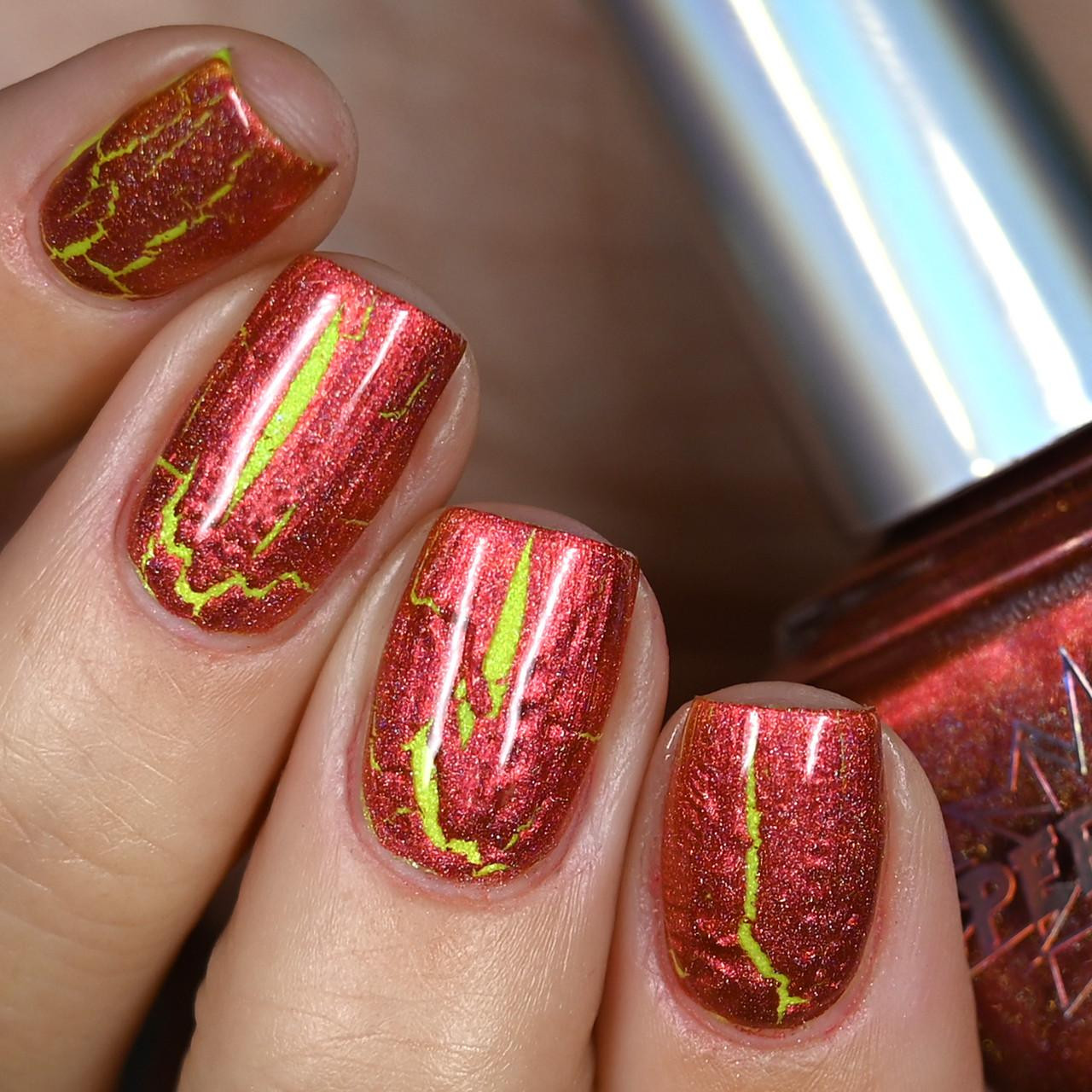 Fire Crackle Red Chrome Holographic Crackle Nail Polish