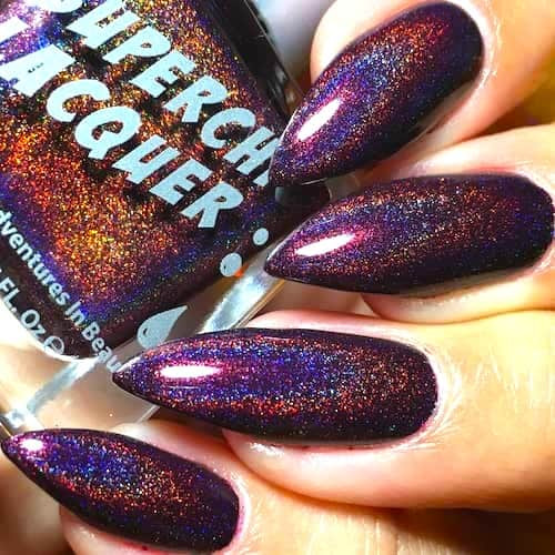 red purple nail polish with lush 1 coat holographic effects