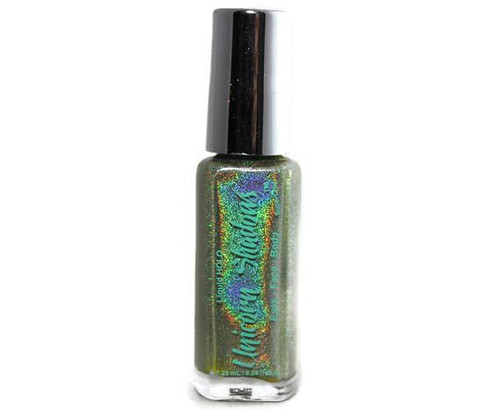 Sweet Pea Holographic Eyeshadow, shimmering glitter holographic eyeshadow in a small glass bottle with a silver cap.