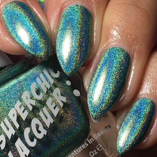 Dirty Laundry Nail Polish, holographic nail polish on manicured nails with multi-dimensional shimmer.