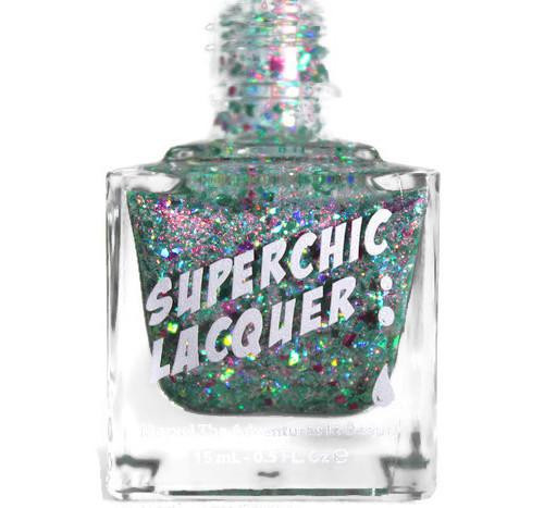 Holly Lolly Nail Polish, clear nail polish with multicolored glitter and holographic particles for a sparkling manicure.