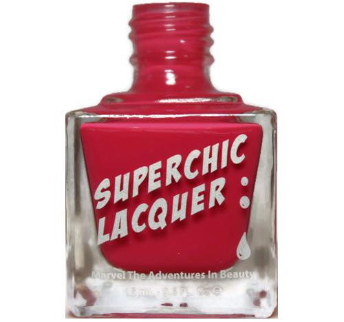 Naughty Thermal Nail Polish, red nail polish bottle with white text and drop design, Marvel The Adventures In Beauty