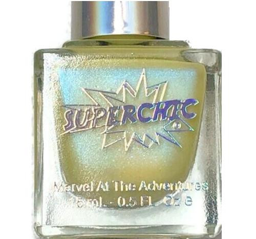 Cracking Up Nail Polish, close-up image of the nail polish bottle with a shiny, metallic label and a silver cap.