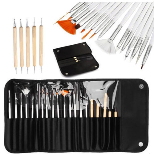 SuperChic® Nail Art Tool Set & Case - 20 Piece Brush & Dotting Tools, organized in a black carrying case for professional nail art design.