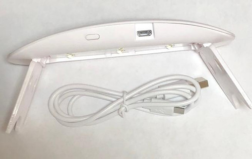 UV/LED Mini GEL Nail Lamp - 6W - Portable Curing Light, white compact nail curing device with USB cable and adjustable arms for nail curing.