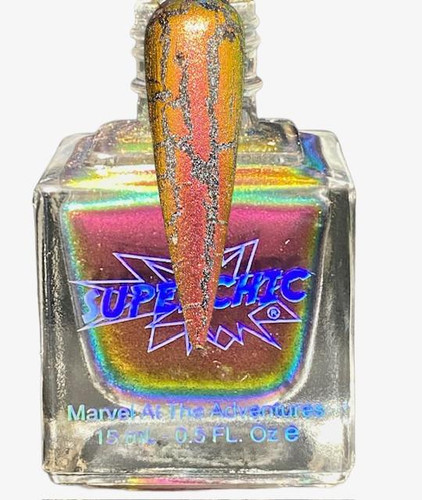 Sweet Waltz NutCrackle Nail Polish - Multichrome Crackle Effects, metallic multichrome textured nail polish with a crackle finish in a square-shaped bottle.