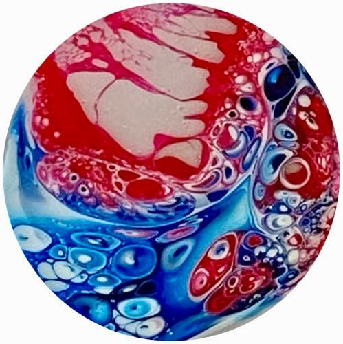Negative Space Clear Fluid Art Nail Polish, abstract fluid art with red, blue, and white swirling patterns.