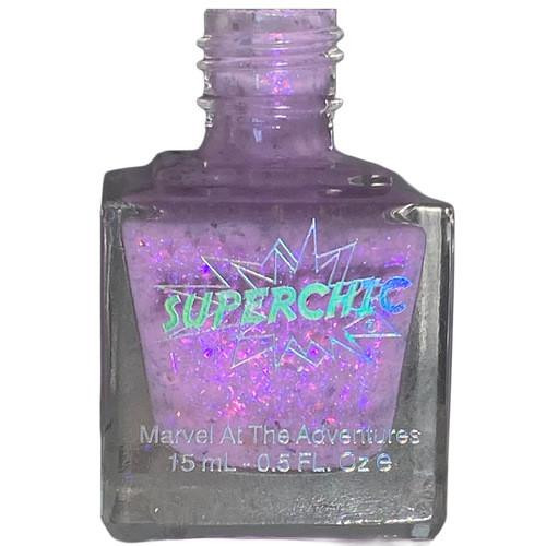 Phobia Purple Jelly Nail Polish - Inside Out Emotions Themed Nail Paint, purple holographic nail lacquer in a clear glass bottle with vibrant 'Superchic' branding and iridescent shimmer inside.