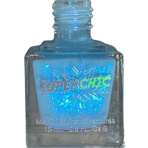 Blues Blue Jelly Nail Poland - Inside Out Emotions Themed Nail Paint, clear glass bottle with blue glowing liquid and decorative sparks for manicures.