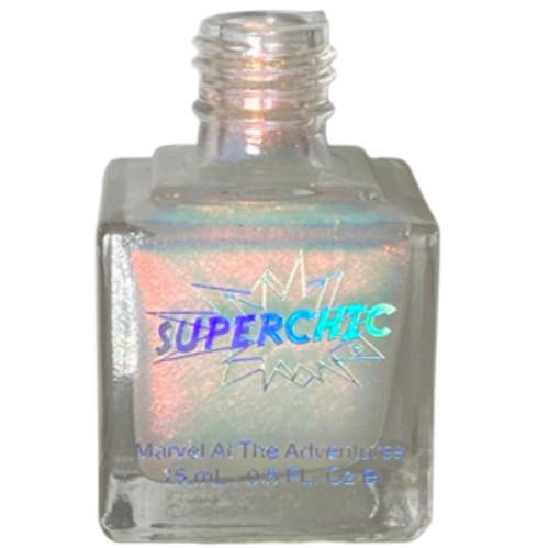 Flush Sheer Red Aurora Nail Polish - Fluid Art Topper Polish - Glow in the Dark Effects, holographic nail polish bottle with iridescent finish and vibrant colors.