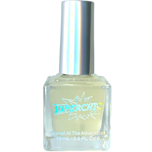 Bring It On Base Coat Nail Polish, a clear nail polish bottle with holographic logo and metallic cap.