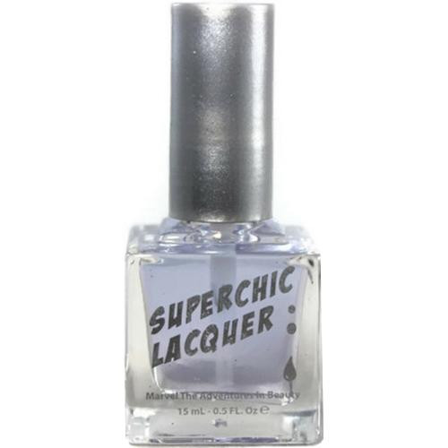 Marvel Star - Neon Blacklight - Liquid Macro Top Coat - Nail Polish, clear nail polish bottle with silver cap and product label 'SuperChic Lacquer' for glowing, neon blacklight nail art.