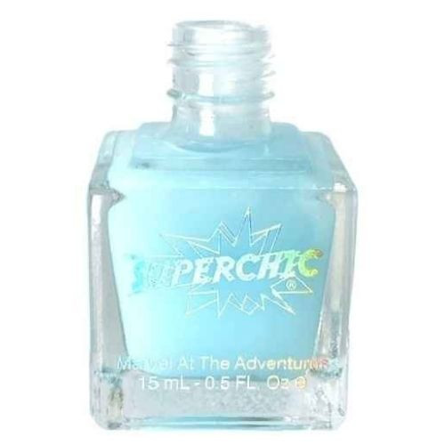 G-Force 'X' Burnish Base Coat - Nail Polish - a transparent blue nail polish bottle shown with no cap for close-up. SuperChic text on the label.
