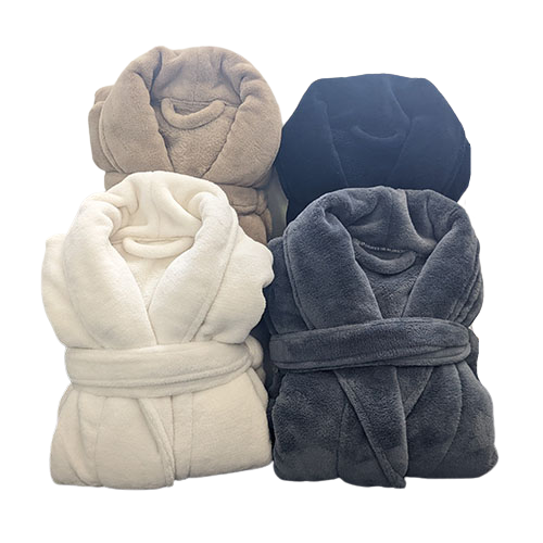 Microfiber Bath Robe - Coral Fleece Shawl Collar White