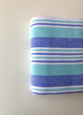 Flannel Bath Blankets 72x90 - White/Blue/Green Stripes (50 Pieces)