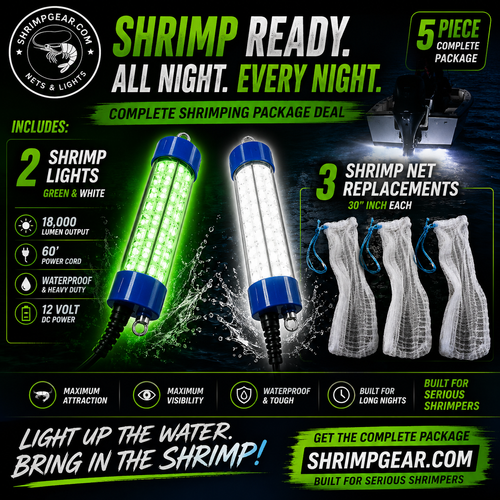 Complete Shrimping Setup – 2 Shrimp Lights + 3 Replacement Nets