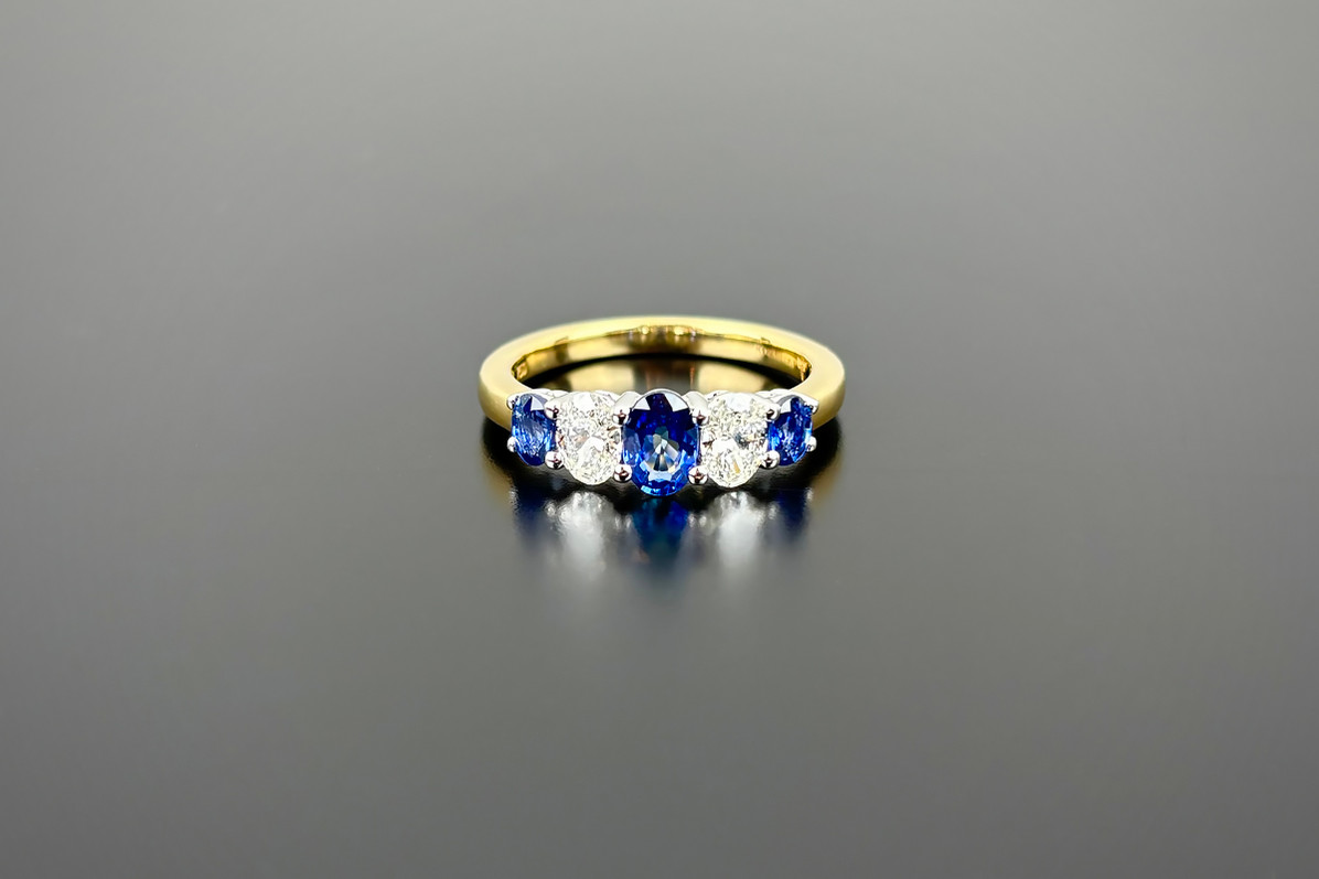 Classic Kozminsky Oval Ceylon Sapphire and Diamond Ring