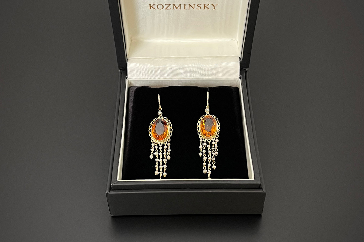 A Delicate Pair of Citrine and Seed Pearl Drop Earrings
Edwardian