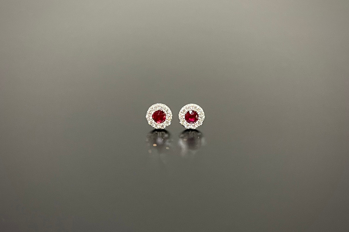 A Dainty Pair of Ruby and Diamond Cluster Earrings A Dainty Pair of Ruby and Diamond Cluster Earrings