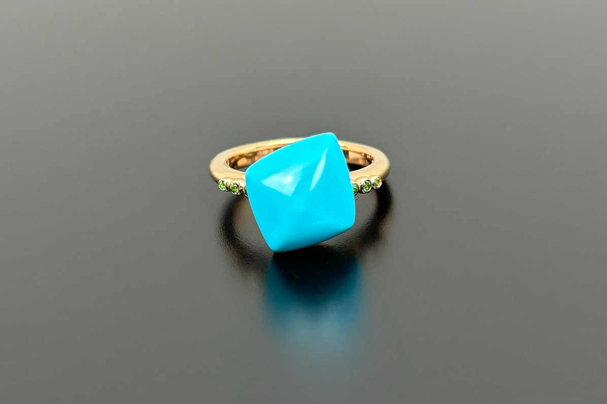 A Candy Turquoise and Tsavorite Garnet Ring
