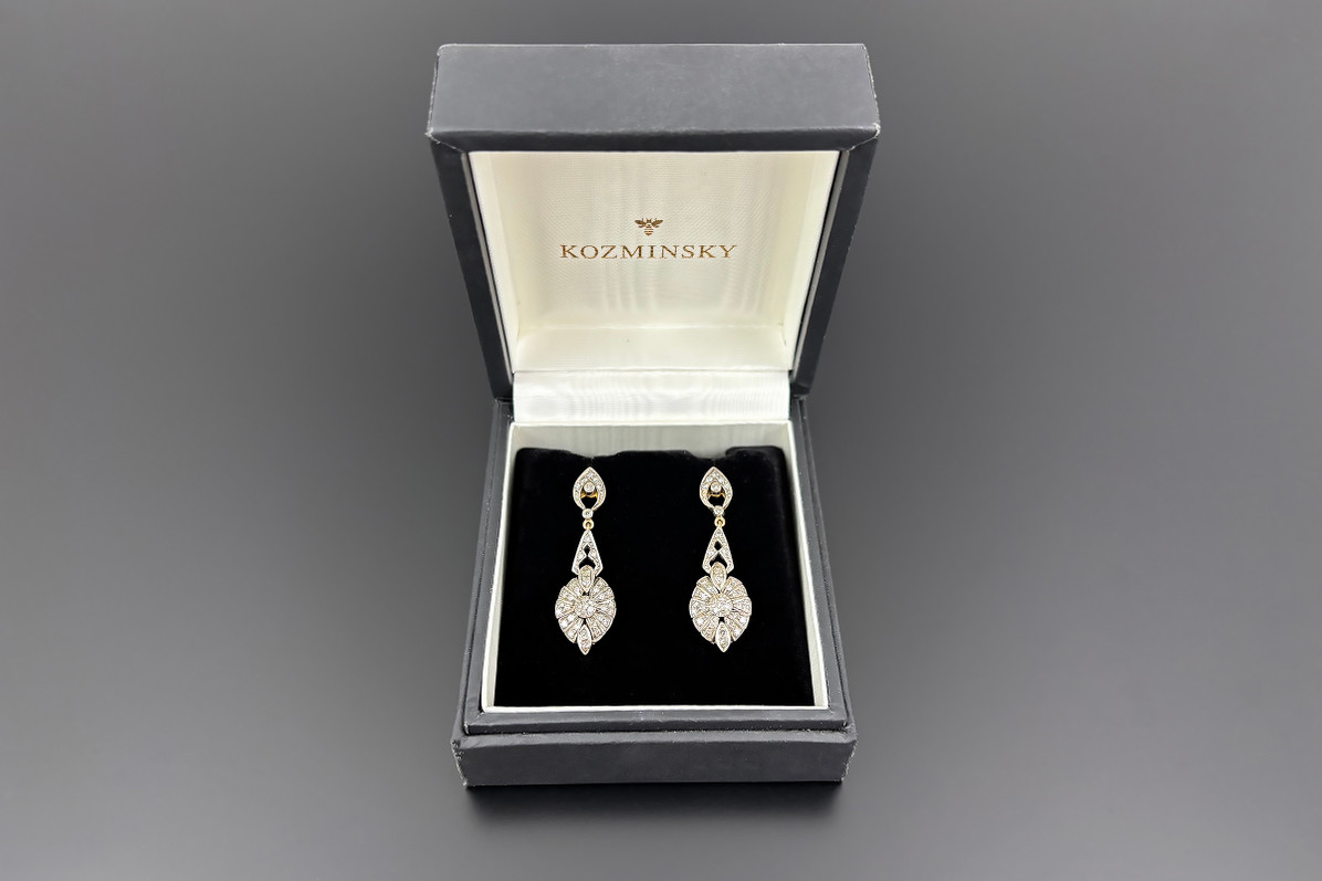 Art Deco diamond drop earrings.18ct gold and silver.