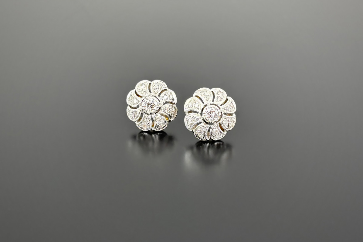 Vintage Diamond Flower Earrings
