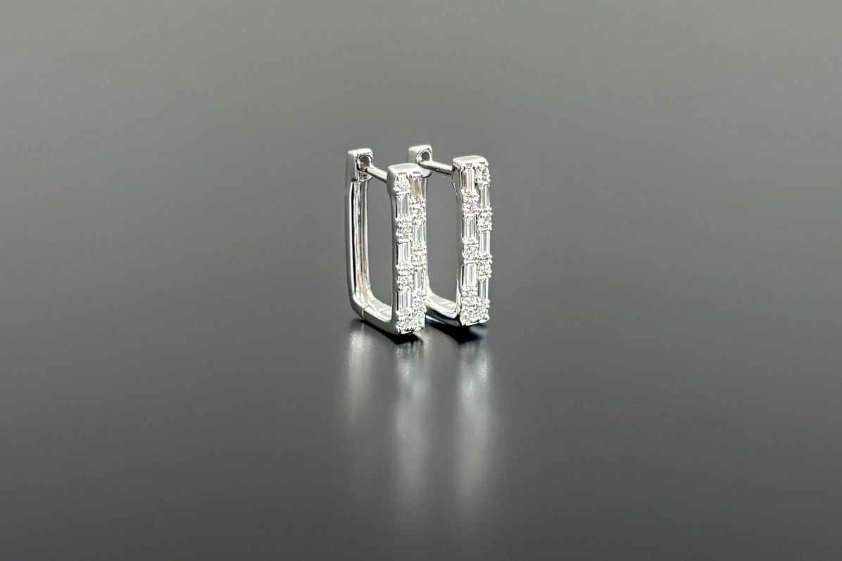 Rectangular Diamond Hoop Earrings, side profile
