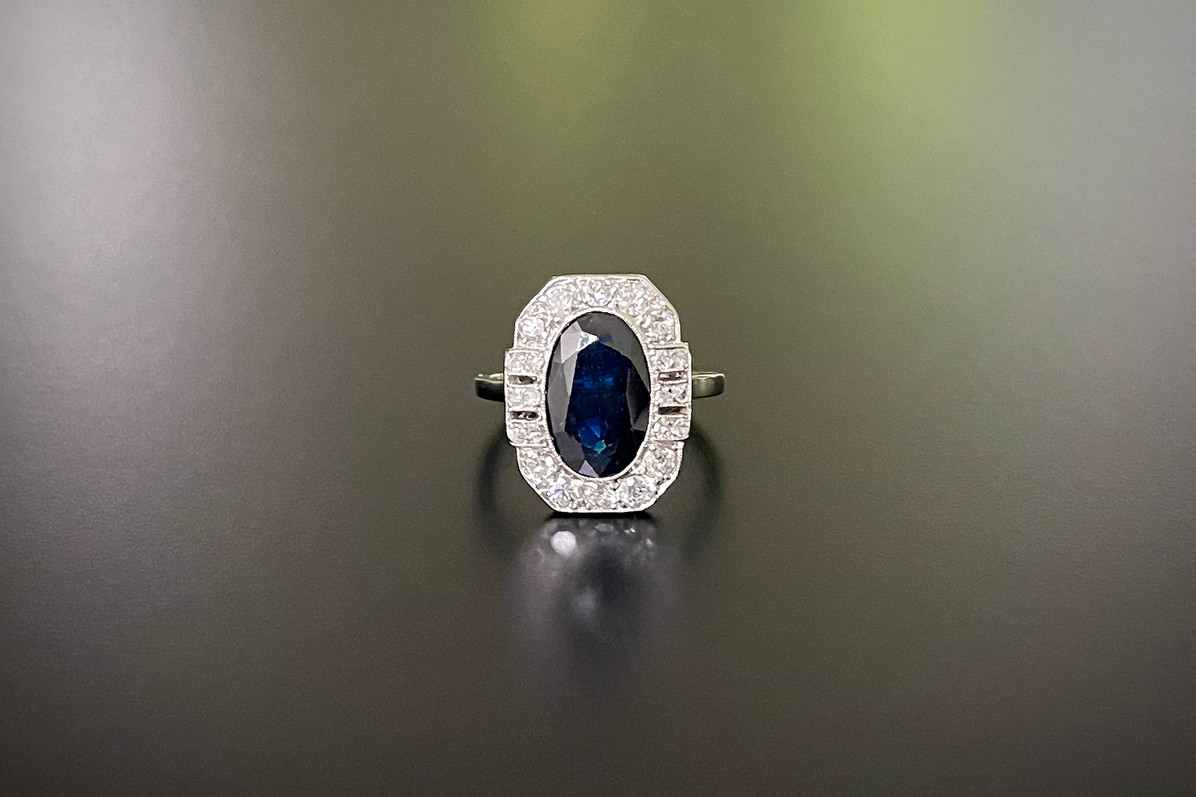 Art Deco Sapphire and Diamond Cluster Ring
